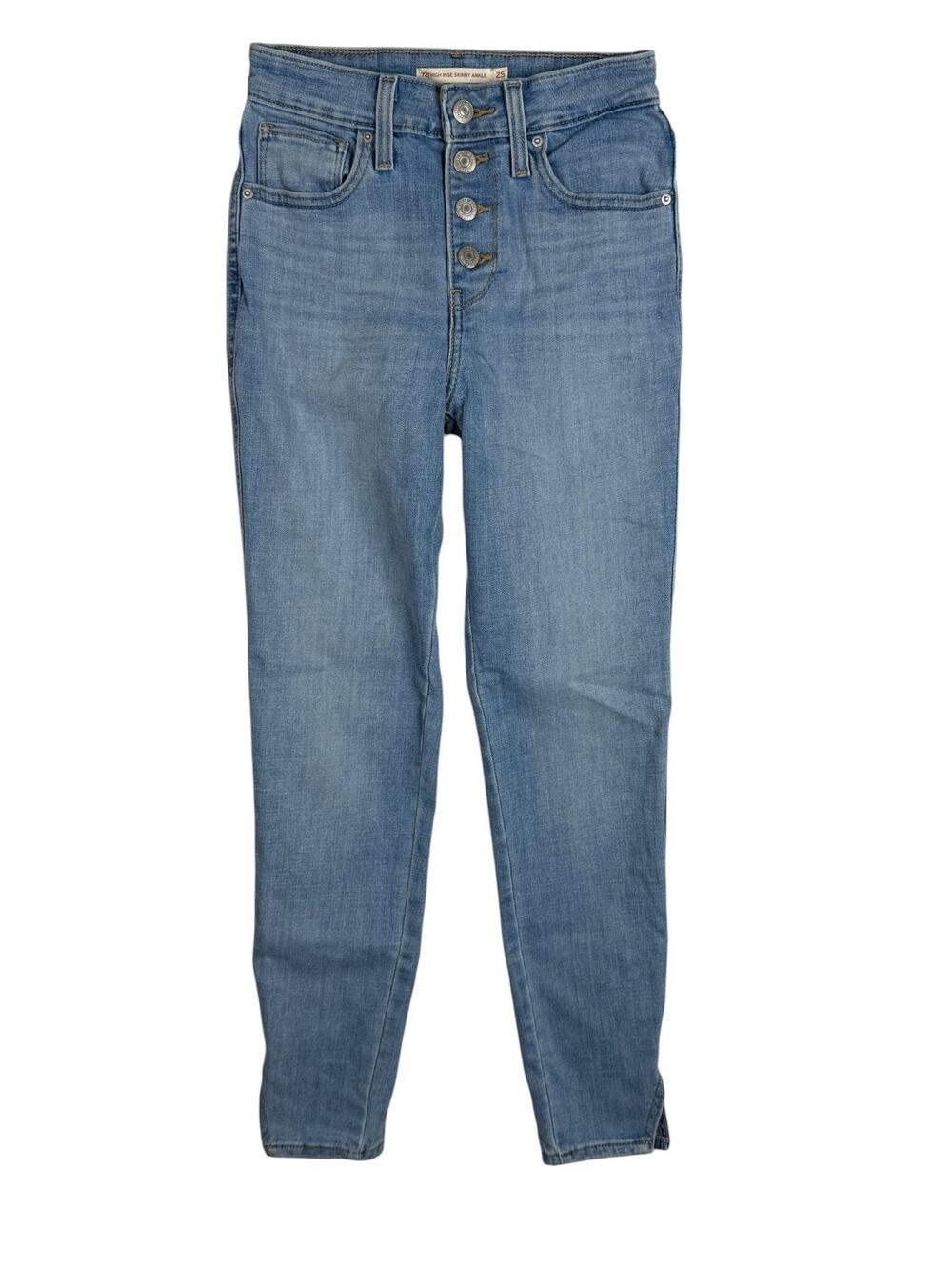 Levis 721 High Rise Skinny Ankle Jeans Light Wash Stretch Denim Button Fly 25